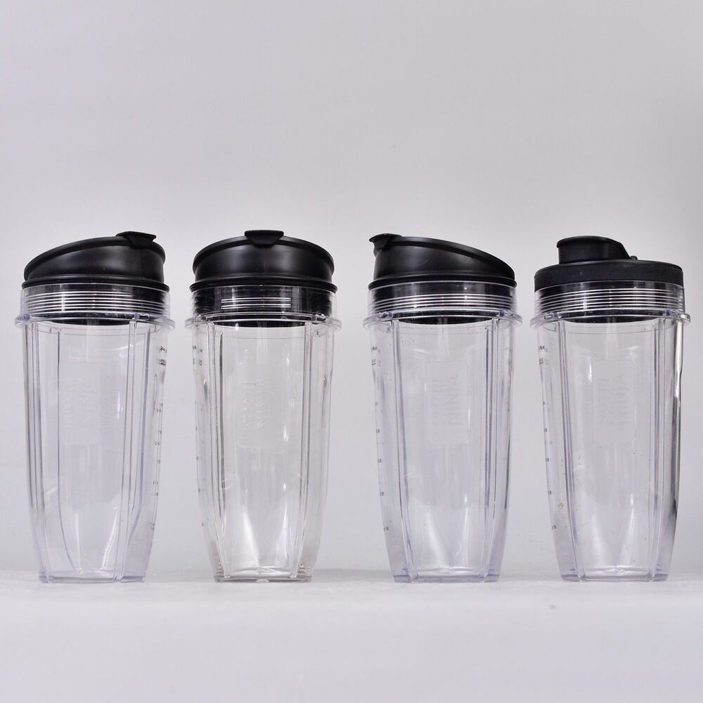 Lot Of 4 Nutri Ninja 24oz To-go Blender Cups Bottles Containers With Lids Bundle